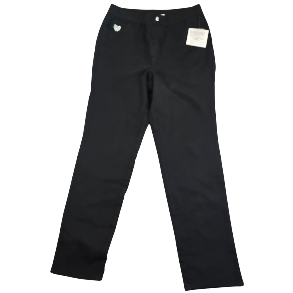 Quacker Factory DreamJeannes Pants Women‎ Size M Black Rhinestone Heart Straight